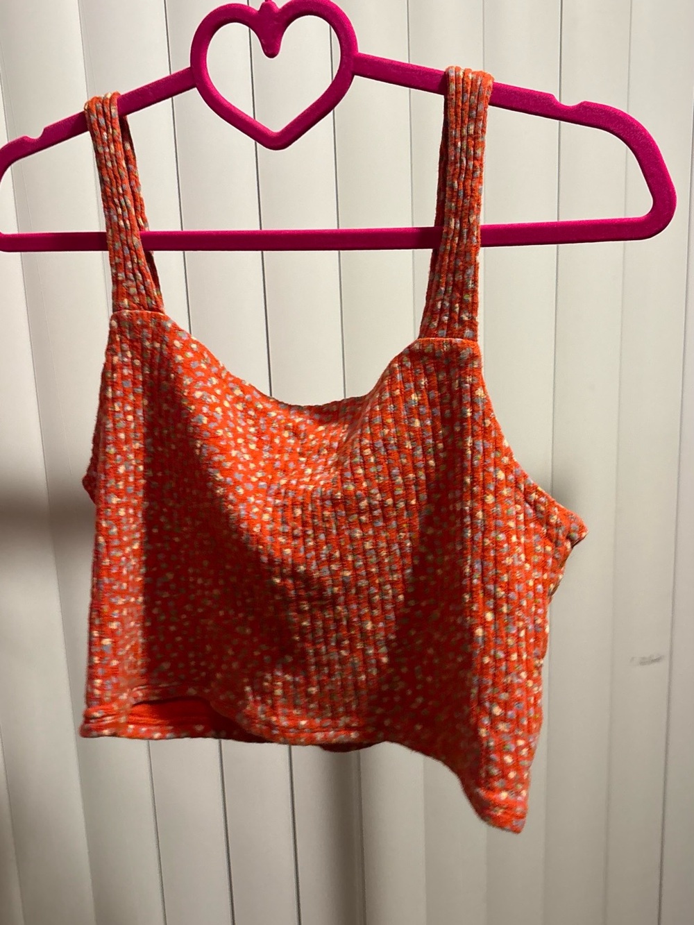 American Eagle Outfitters Orange Floral Ribbed Crop Tank